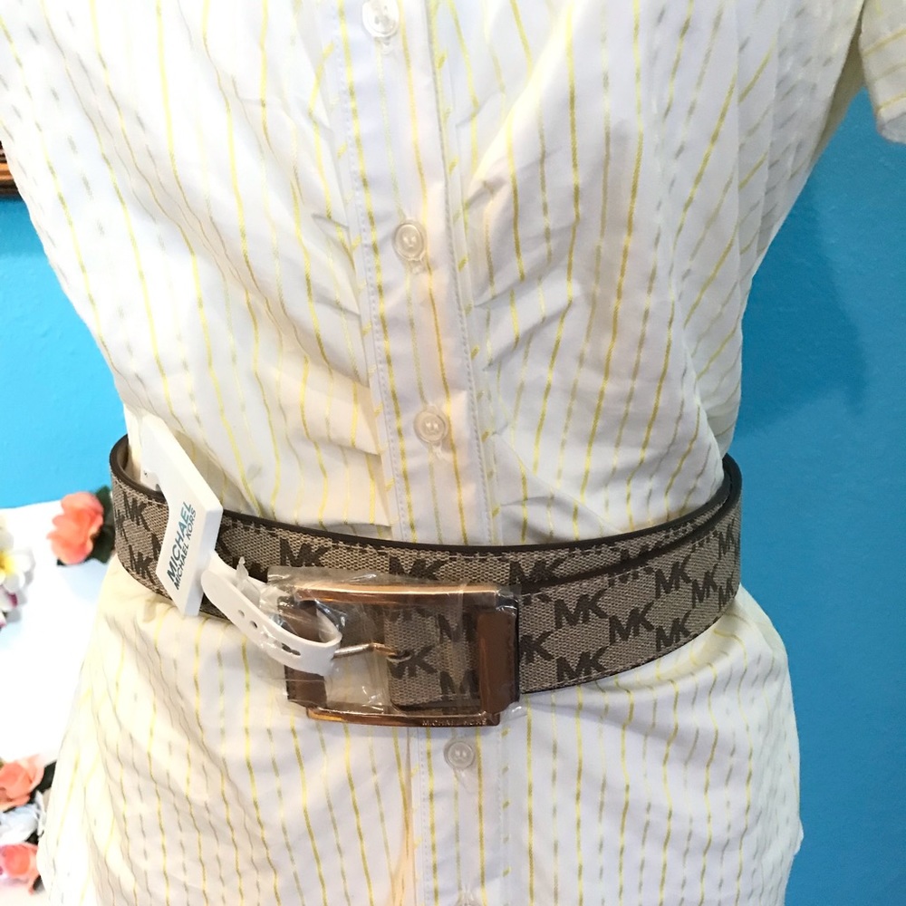 Michael Kors 38mm MK Logo Gold Buckle Belt